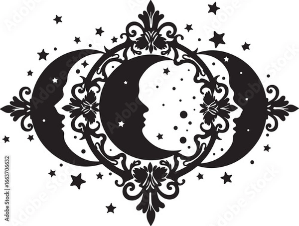 Fototapeta Celestial Moon & Sun Mandala Silhouette Collection" vector bundle