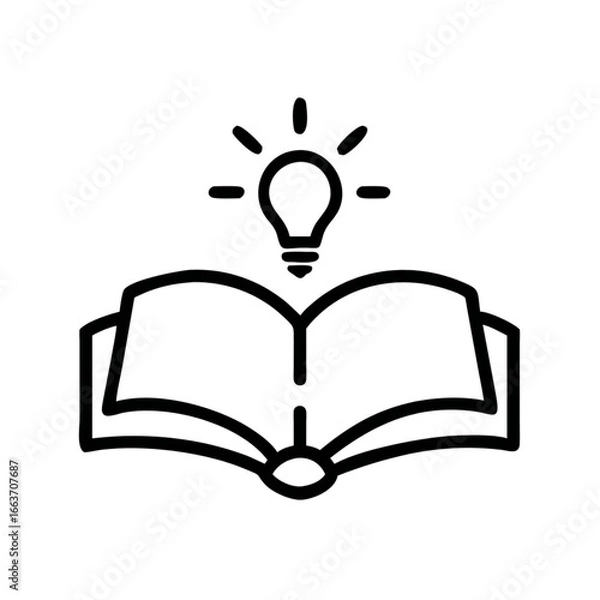 Obraz open book with light bulb inside icon