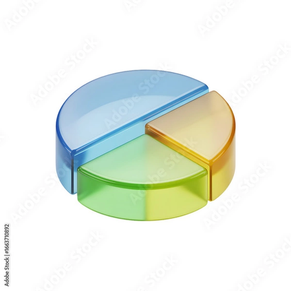Fototapeta Colorful pie chart graphic representing data analysis and statistical information with blue green and yellow segments on black background