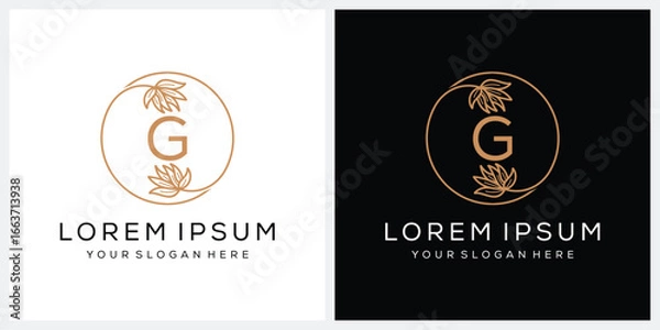 Fototapeta initial, letter, G, san serif, font, fashion, cosmetics, beauty, leaf, leaves, circle, round, gold, golden, logo, design, vector, icon, abstract, logotype, health, nature, organic, spa, fresh, creativ