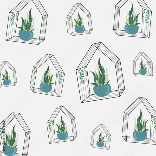 Obraz Green Plant in mesh house hanging , pattern and wallpaper for decorating in the garden 