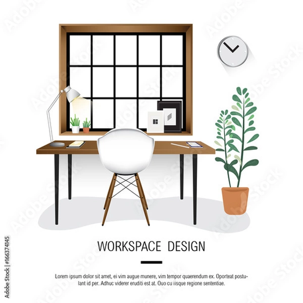 Obraz White Workspace InteriorMinimal White Workspace Interior Design Vector