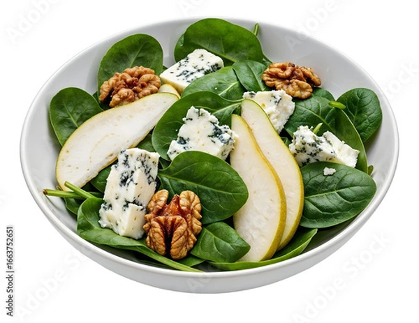 Fototapeta Spinach salad with pear and gorgonzola , isolated on transparent background, png