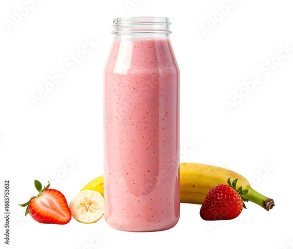 Fototapeta Strawberry, banana, and yogurt smoothie in a bottle , isolated on transparent background, png