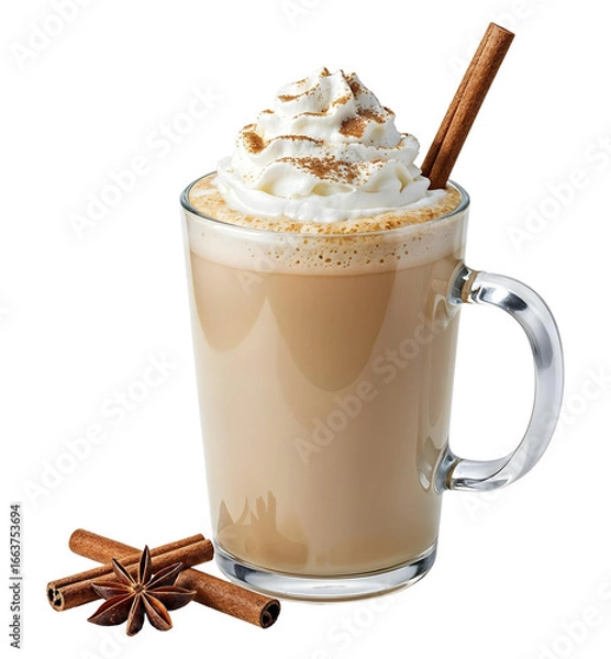 Fototapeta Autumn pumpkin latte with cinnamon , isolated on transparent background, png