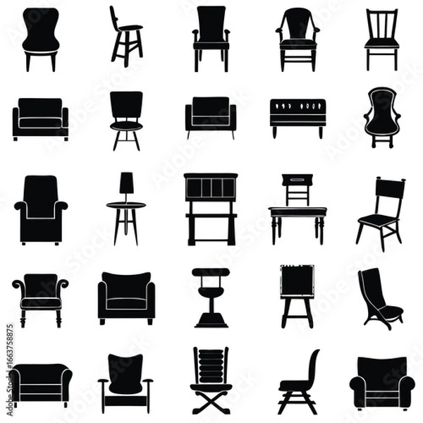Fototapeta line art black furniture set icon 