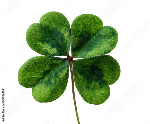 Fototapeta Unique four leaf clover symbolizing luck and fortune in nature on a transparent background, cut out