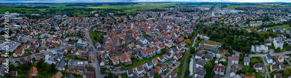Fototapeta Aerial of the city Bad Saulgau in Germany on a cloudy day in summer
