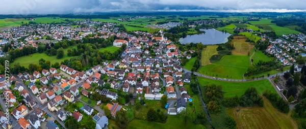 Obraz Aerial of the city Kißlegg in Germany on a cloudy day in summer