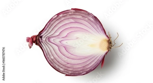 Fototapeta Close-up of a sliced red onion on white background