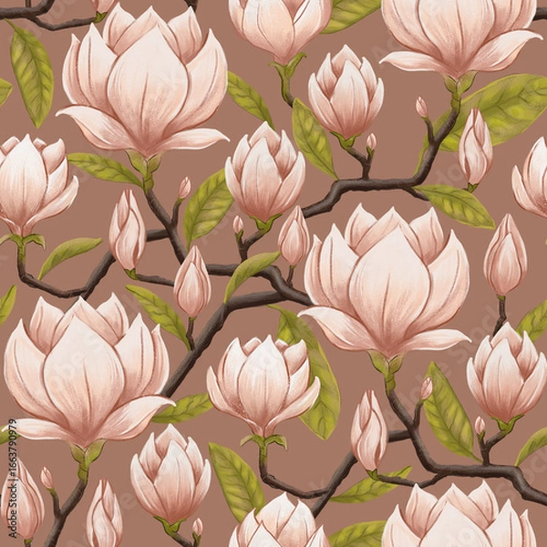 Fototapeta vector floral seamless pattern background. hand drawn flowers and leaves. Magnolia