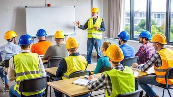 Obraz Construction training class with instructor teaching students in a classroom setting