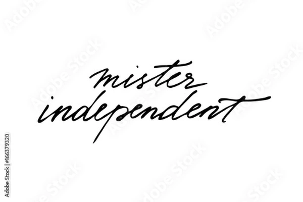 Fototapeta Mister independent. Handwritten black text isolated on white background, vector. Each word is on the separate layer