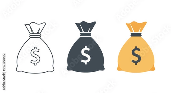 Fototapeta Three money bags with dollar signs in different styles	