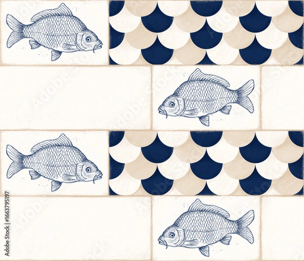 Fototapeta hand-drawing fish - seamless pattern