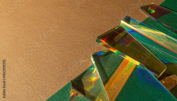 Fototapeta Multicolored glass prisms on wood