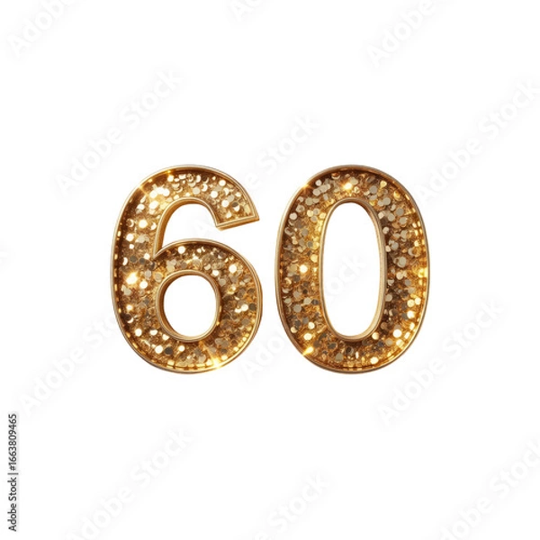 Fototapeta Sparkling Gold Number Sixty 60th Anniversary Celebration Design