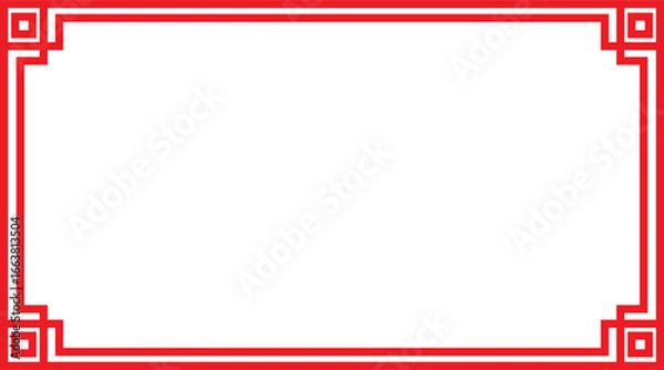 Fototapeta Chinese pattern frame Geometric Red Asian Vector illustration
