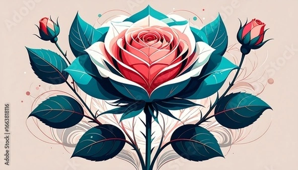 Fototapeta A detailed illustration showcasing a vibrant bouquet of roses with bold colors and intricate design elements.