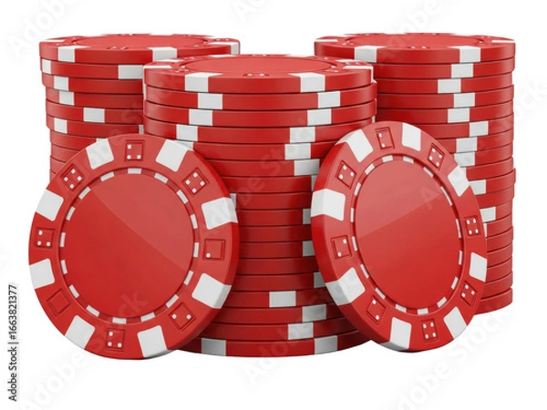 Fototapeta Stack of red casino poker chips isolated.