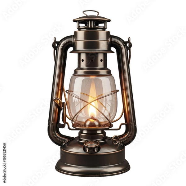 Fototapeta Vintage metal kerosene lantern with burning flame