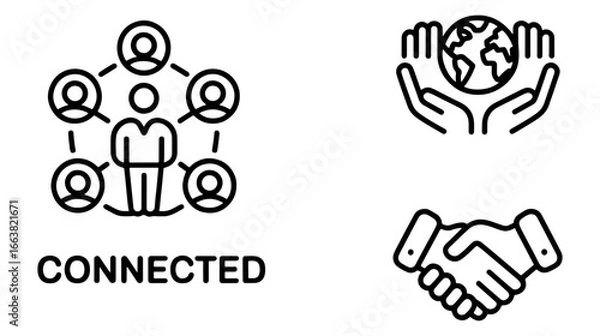 Fototapeta Vector art of connected people network icon with global connection and handshake