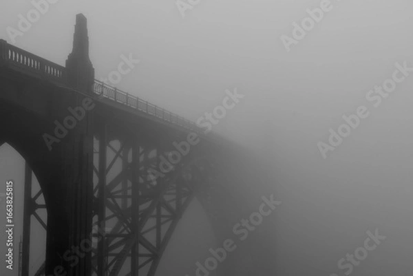 Fototapeta Newport Bridge around noon during a very dense fog.