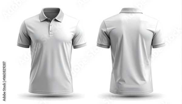 Fototapeta A blank, white polo shirt, displayed from front and back, presents a simple, clean design perfect for showcasing custom graphics or branding.