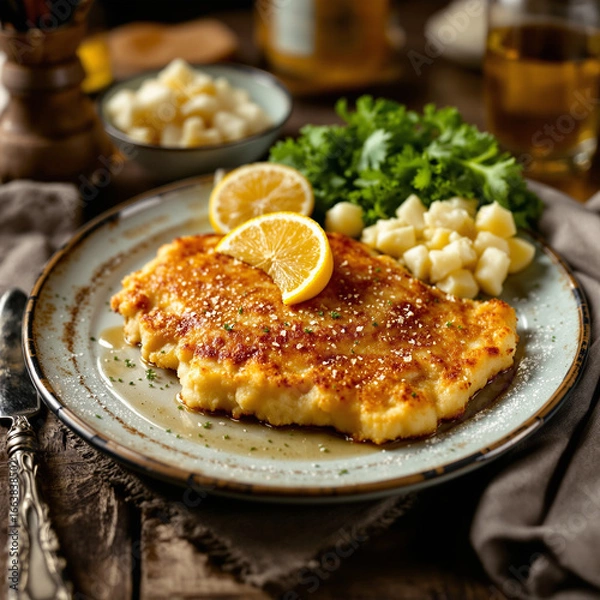 Fototapeta grilled salmon steak with potatoes