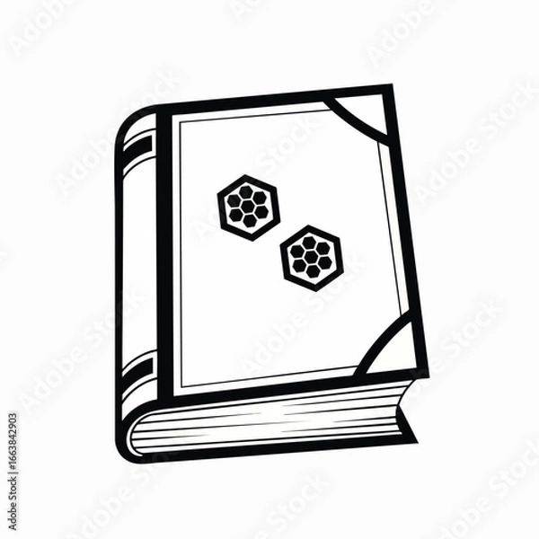 Obraz Illustration of a book with atom icons. This graphic represents information about biotechnology, science, and education. Use it for learning material, scientific research, or publications