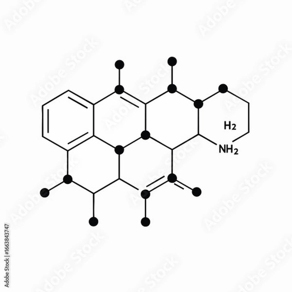 Fototapeta This precise vector illustration features a complex organic chemical structure, highlighting the intricate arrangement of each atom