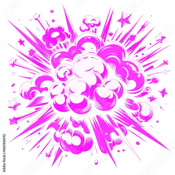 Fototapeta Vibrant Pink Explosion with Starbursts and Clouds	 Isolated on a transparent background