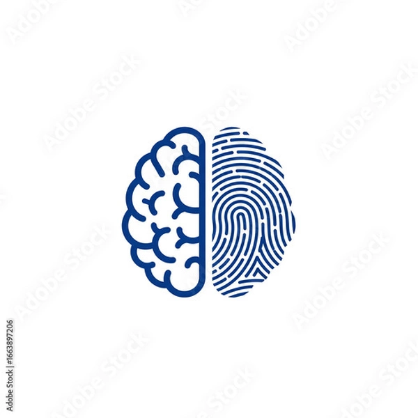 Fototapeta A striking, minimalist logo of a brain that is also a fingerprint, a modern concept for identity, psychology, and personalized intelligence.