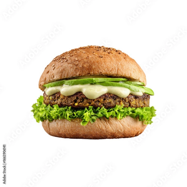 Obraz Delicious Vegan Burger with Avocado and Creamy Sauce