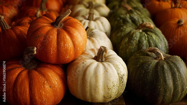 Fototapeta 素朴な質感で並べた秋のかぼちゃ群