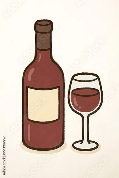 Fototapeta 美しいワインボトルとグラスのイラスト素材