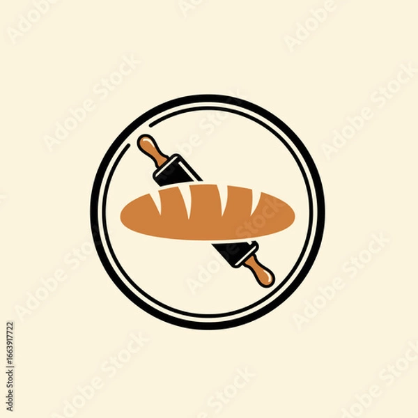 Fototapeta Loaf of bread and a rolling pin logo design. Perfect for a bakery or bread shop. Vector illustration.