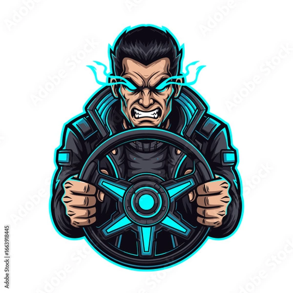 Fototapeta Racer Cyberpunk Logo Design Vector Illustration with Futuristic Neon Speed and Dynamic Gaming Style