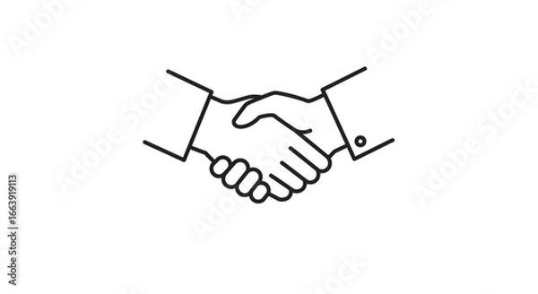 Obraz A simple line drawing of two hands shaking in agreement and partnership on a white background image
