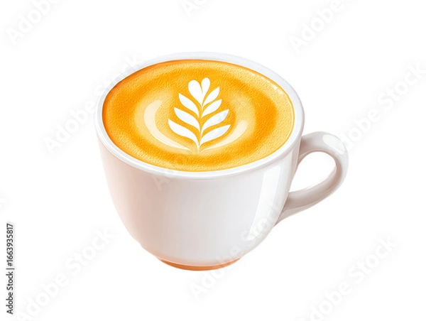 Fototapeta Coffee latte art in a white mug on transparent background