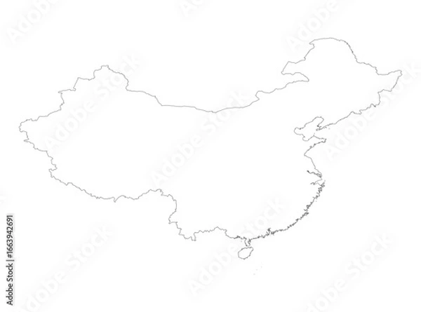 Obraz Minimalist Outline Map of China with Country Borders | Simple and Clean Line Art Vector for Modern Designs