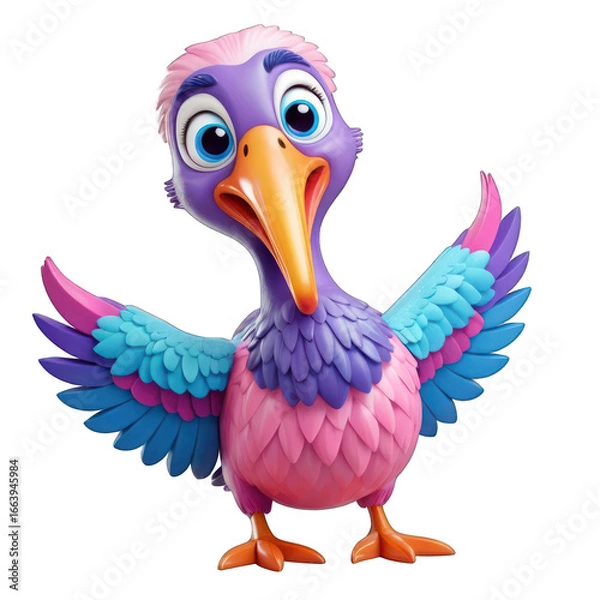 Fototapeta Cheerful Cartoon Bird with Colorful Wings
