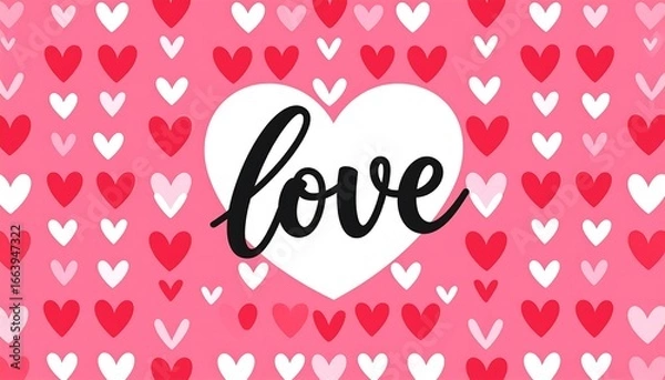 Fototapeta Playful Valentine's Day Background with Heart Pattern and 'Love' Typography