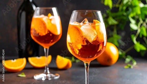 Fototapeta Refreshing Aperol Spritz Cocktail, Aromatic Zest with Citrus Infusion