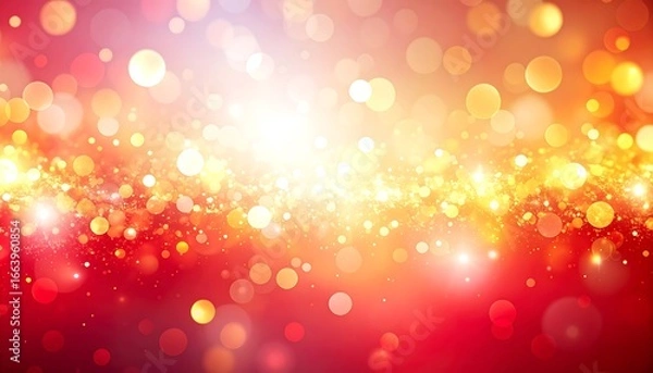 Fototapeta A vibrant display of sparkling golden and red bokeh lights creates a festive and celebratory atmosphere.