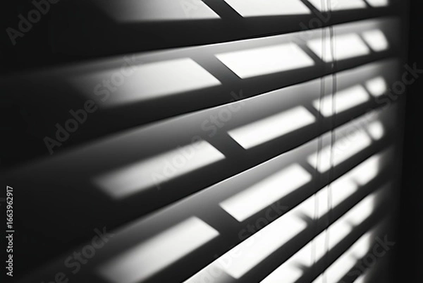 Obraz Dramatic light patterns created by modern blinds cast sharp shadows on sleek surfaces