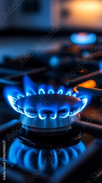 Obraz Fiery blue gas flame ignites on modern stove, creating warmth and cooking energy