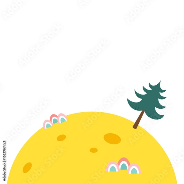 Obraz Full moon decorated with pine tree and traditional patterns.