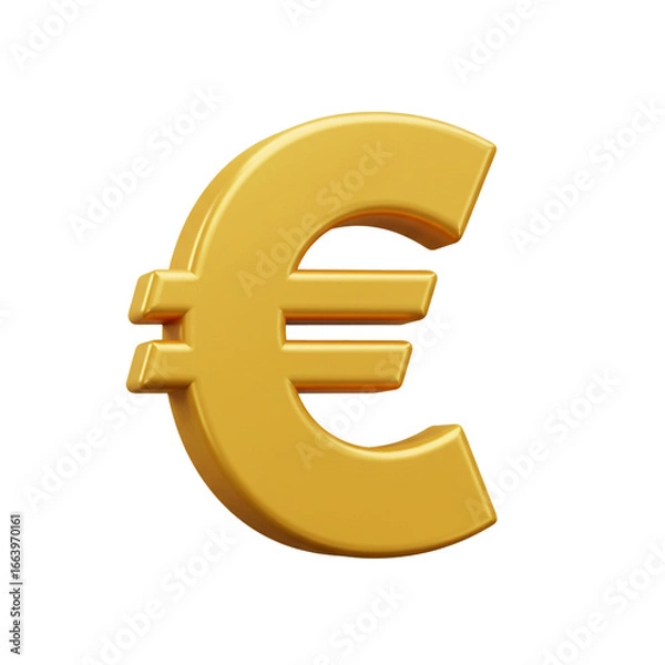 Obraz A golden, three-dimensional rendering of the Euro currency symbol, showcasing its iconic shape and metallic texture against a stark black background, ideal for financial themes.