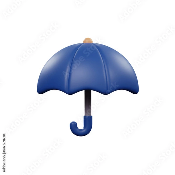 Fototapeta A vibrant, three-dimensional rendering showcases a classic, open umbrella with a deep blue canopy, poised against a stark black backdrop, emphasizing its shape and form.